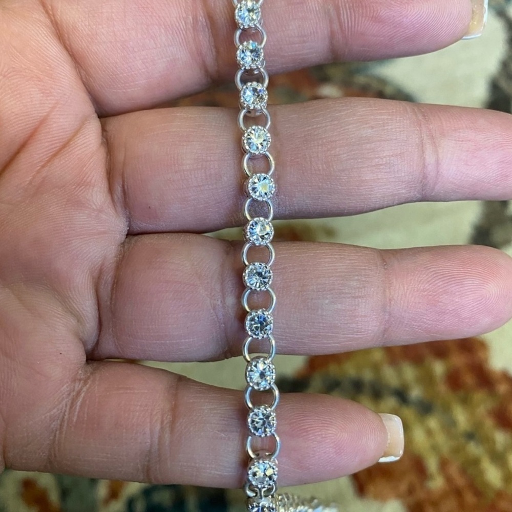 Sterling Silver Clear Crystal Tennis Bracelet - White